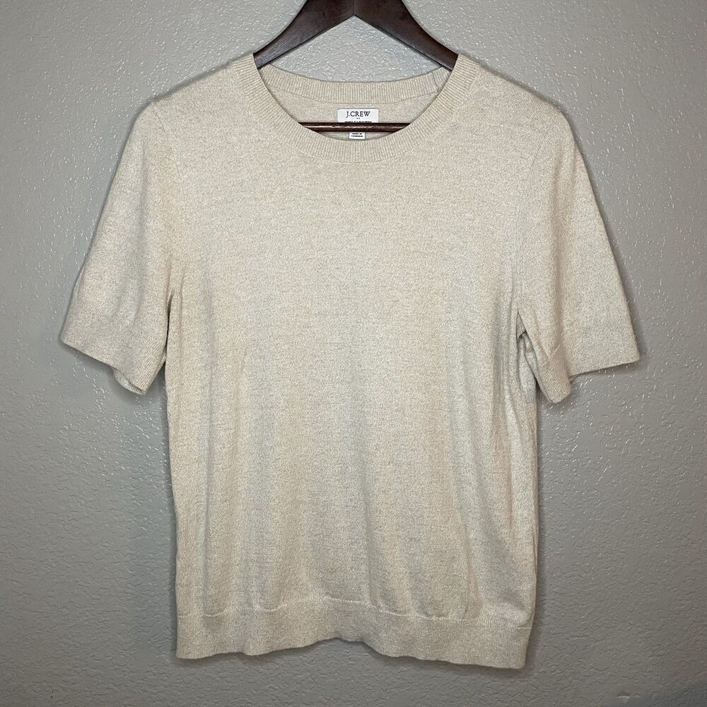J Crew With Cashmere Womens Large Beige Sweater Top Quiet Luxury Classic Preppy